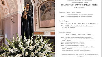 Ravello, Solennità di Santa Chiara di Assisi: programma delle celebrazioni al Monastero 